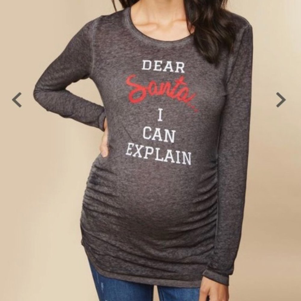 Motherhood Maternity Holiday Long Sleeve T-Shirt Gray Medium